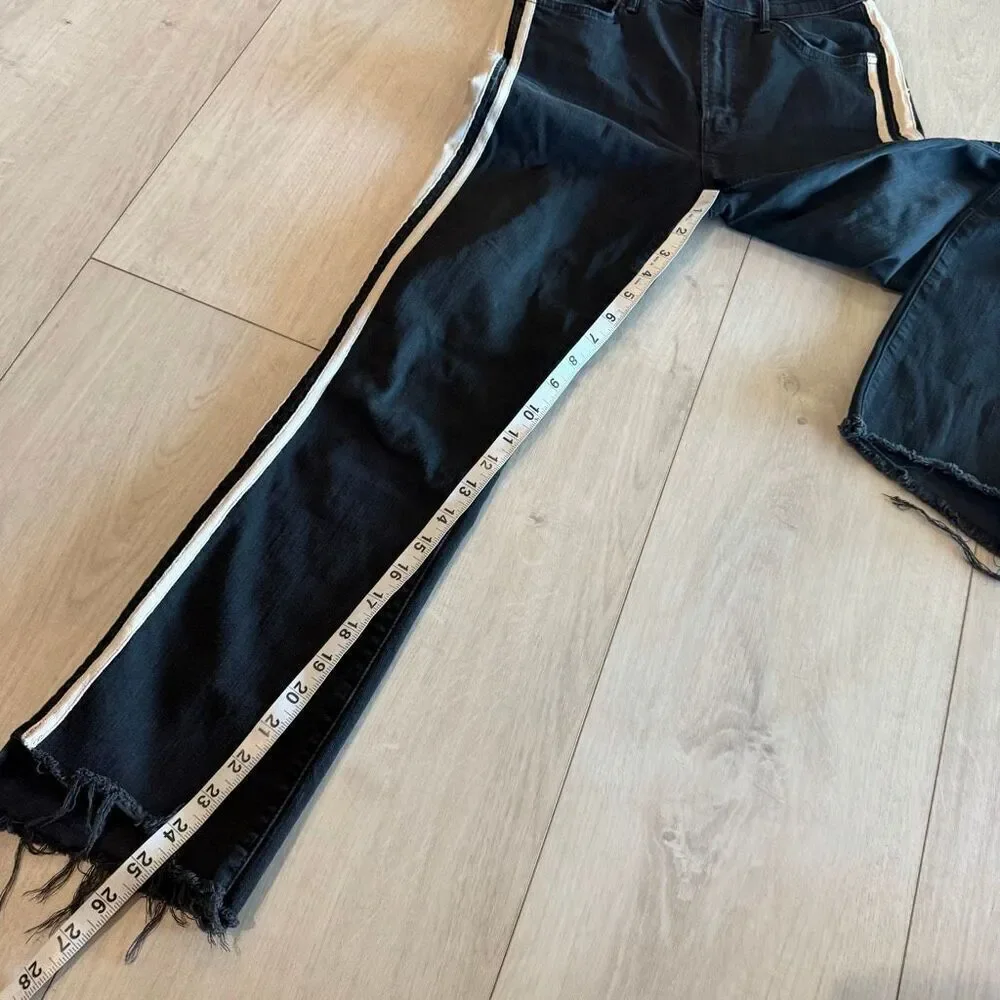 Mother Insider Crop Step Fray Jean in Guilty Racer Stripe Size 26 Black Bootcut